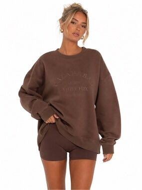 White Fox Boutique Calabasas Oversized Crewneck Sweatshirt Brown L/XL